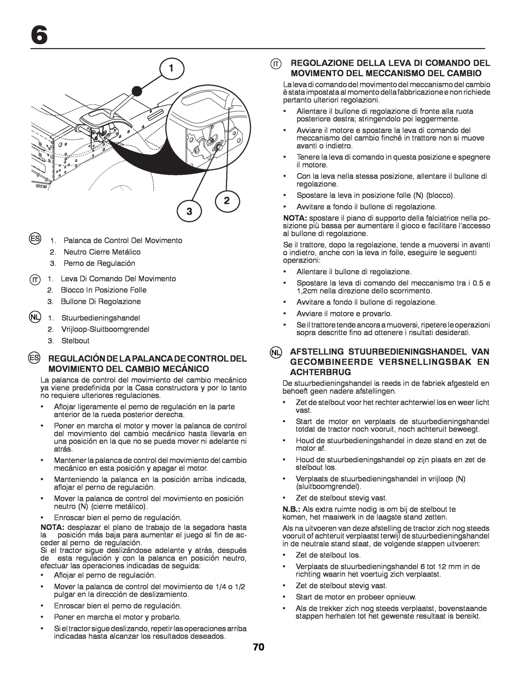 McCulloch M13597H, 96041000901 instruction manual Regulación De La Palanca De Control Del Movimiento Del Cambio Mecánico 