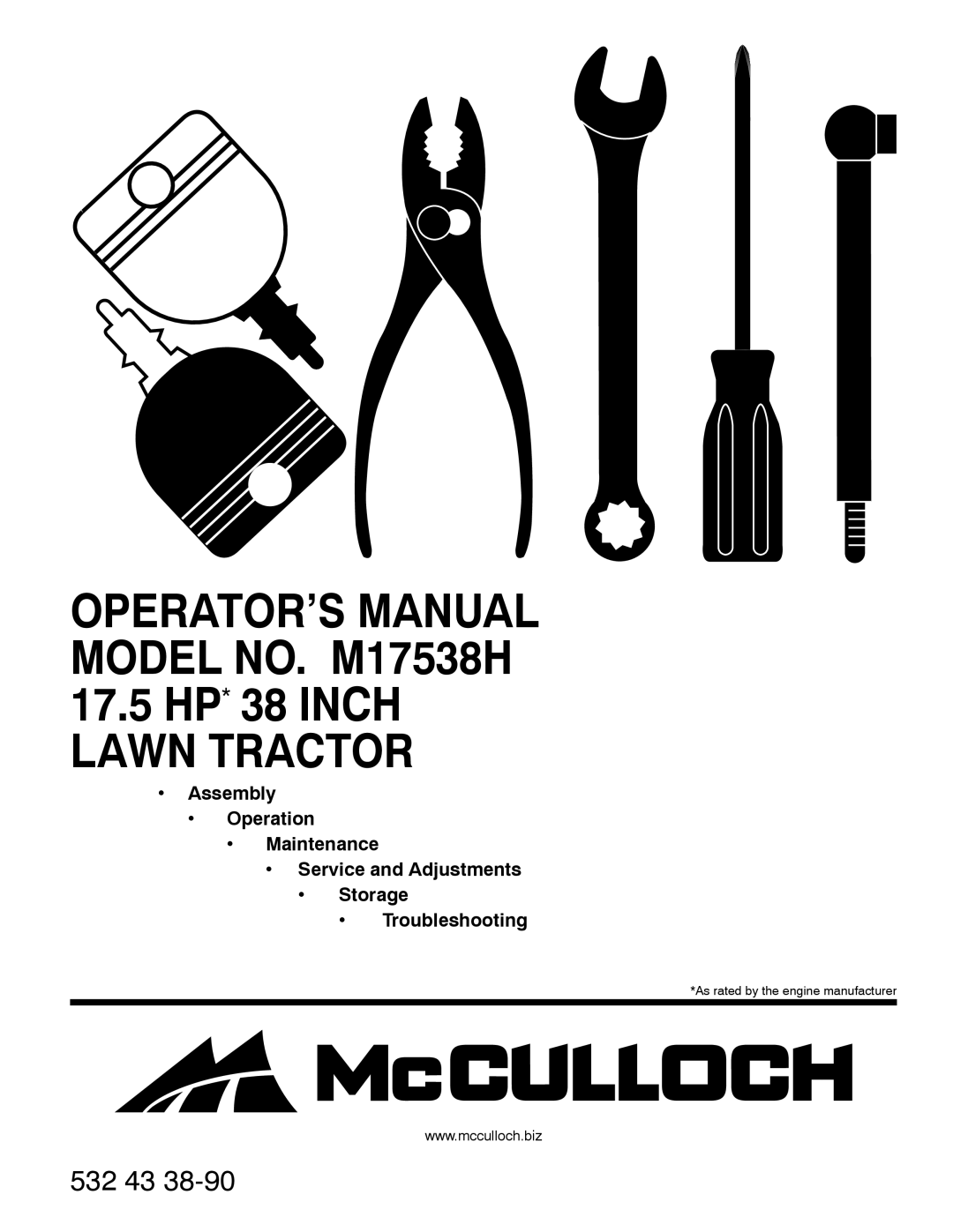 McCulloch manual OPERATOR’S Manual Model NO. M17538H 