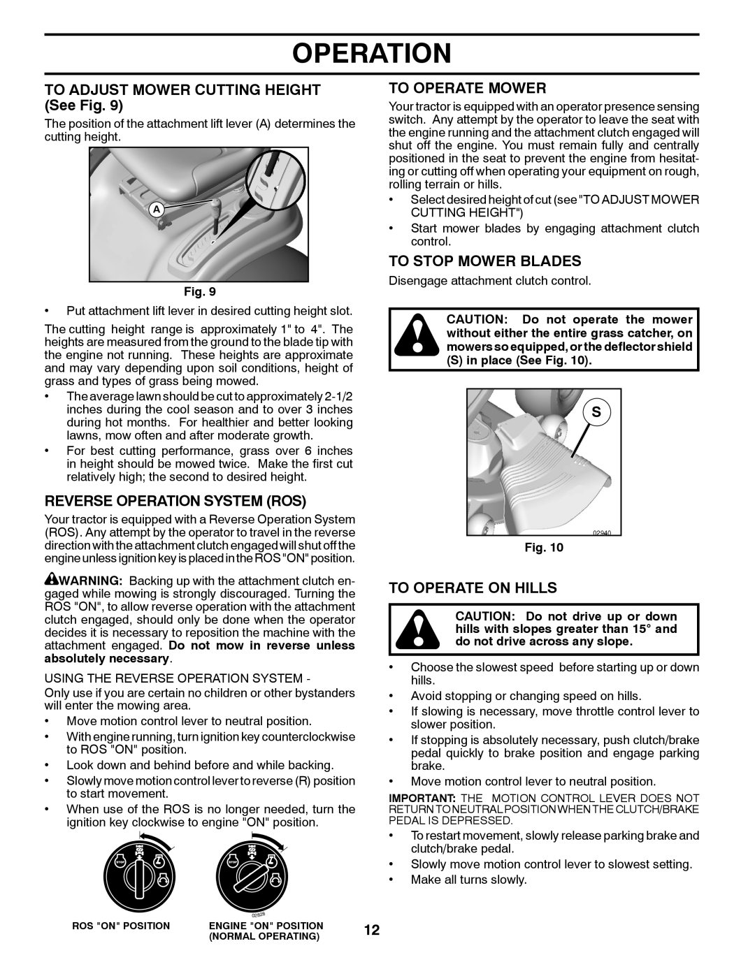 McCulloch M17538H manual To Adjust Mower Cutting Height See Fig, Reverse Operation System ROS, To Operate Mower 