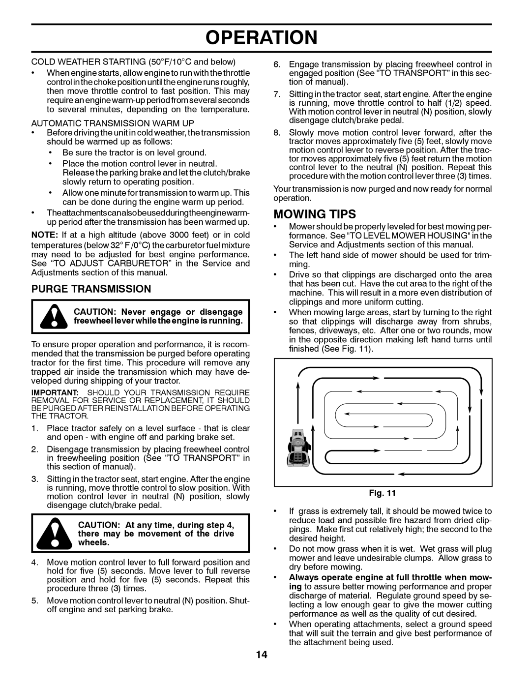 McCulloch M17538H manual Mowing Tips, Purge Transmission, Automatic Transmission Warm UP 