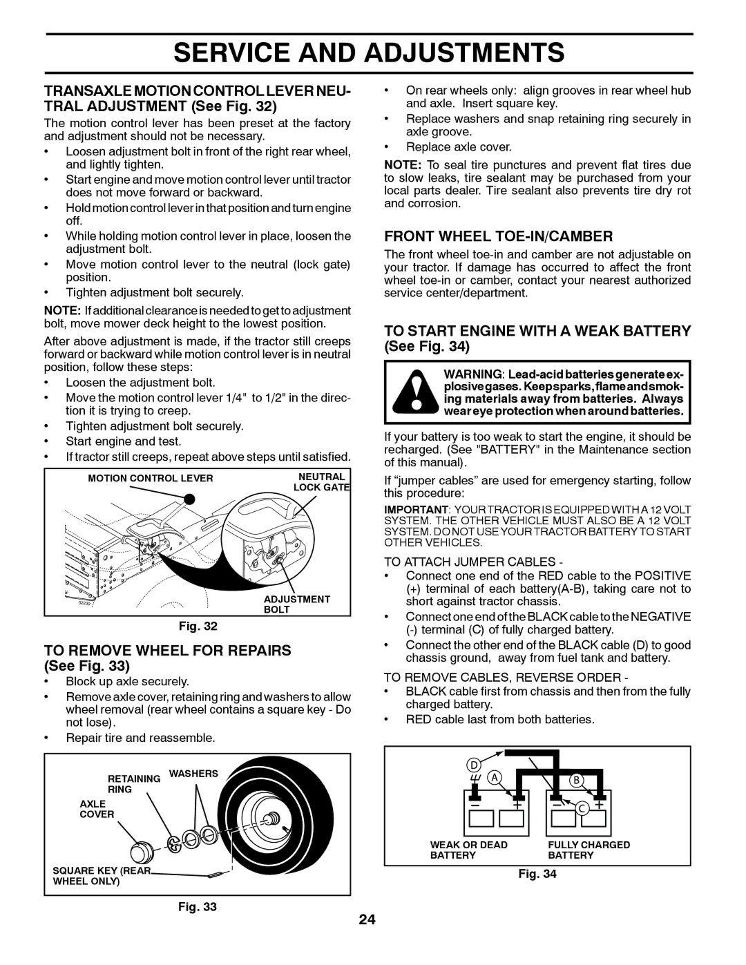 McCulloch M17538H manual Transaxle Motion Control Lever NEU- Tral Adjustment See Fig, To Remove Wheel for Repairs See Fig 