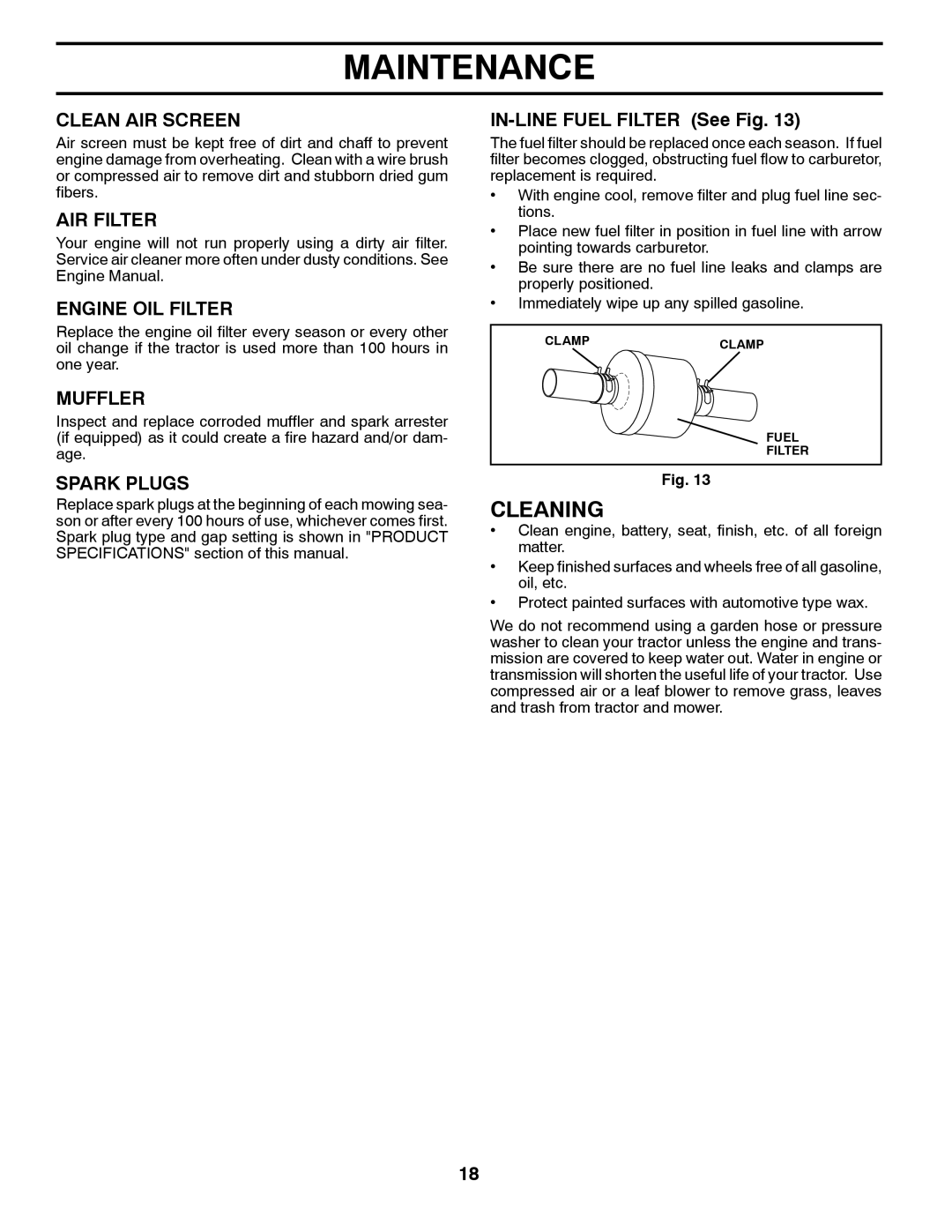 McCulloch M19542H manual Cleaning 