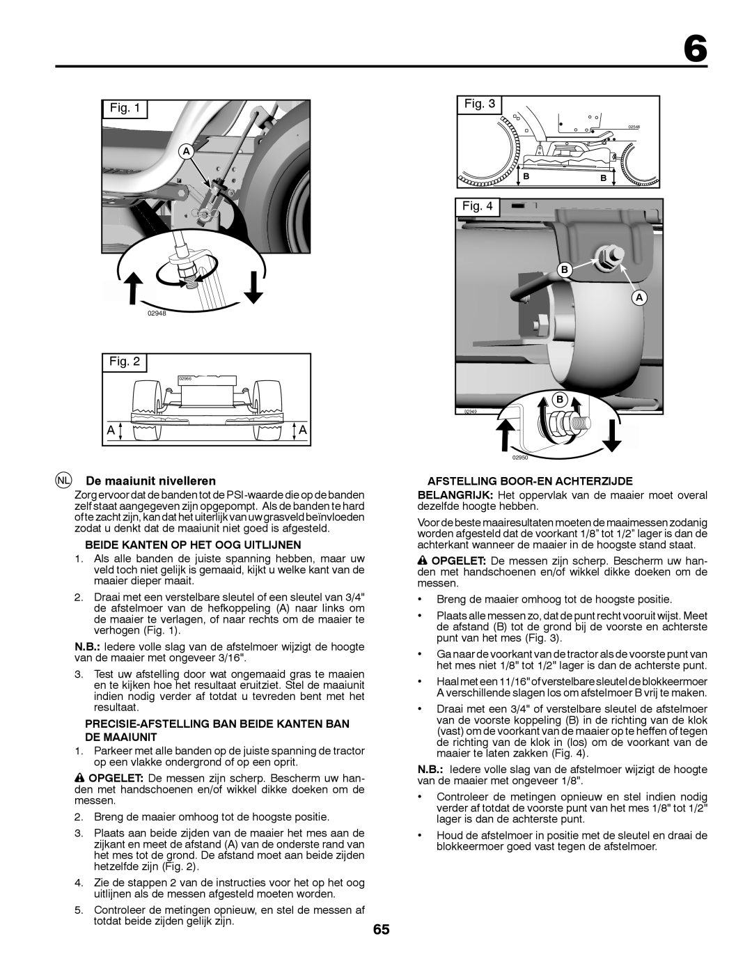 McCulloch M200117H manual De maaiunit nivelleren, Beide Kanten OP HET OOG Uitlijnen, Afstelling BOOR-EN Achterzijde 