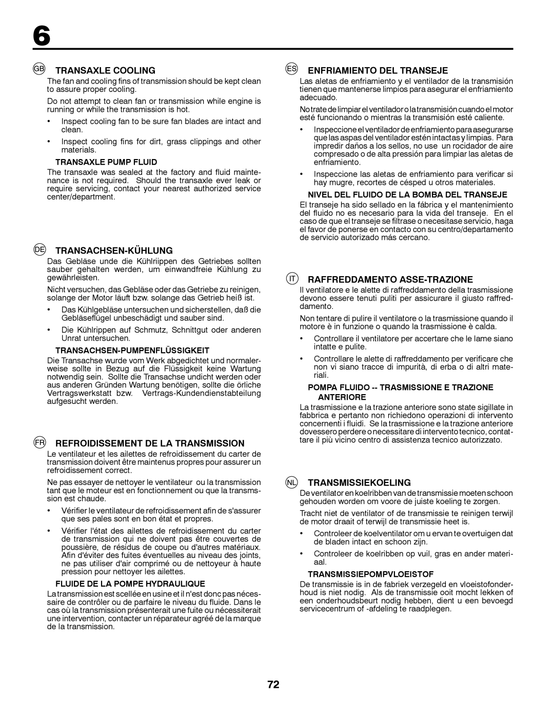 McCulloch M200117H Transaxle Cooling, Transachsen-Kühlung, Refroidissement DE LA Transmission, Enfriamiento DEL Transeje 