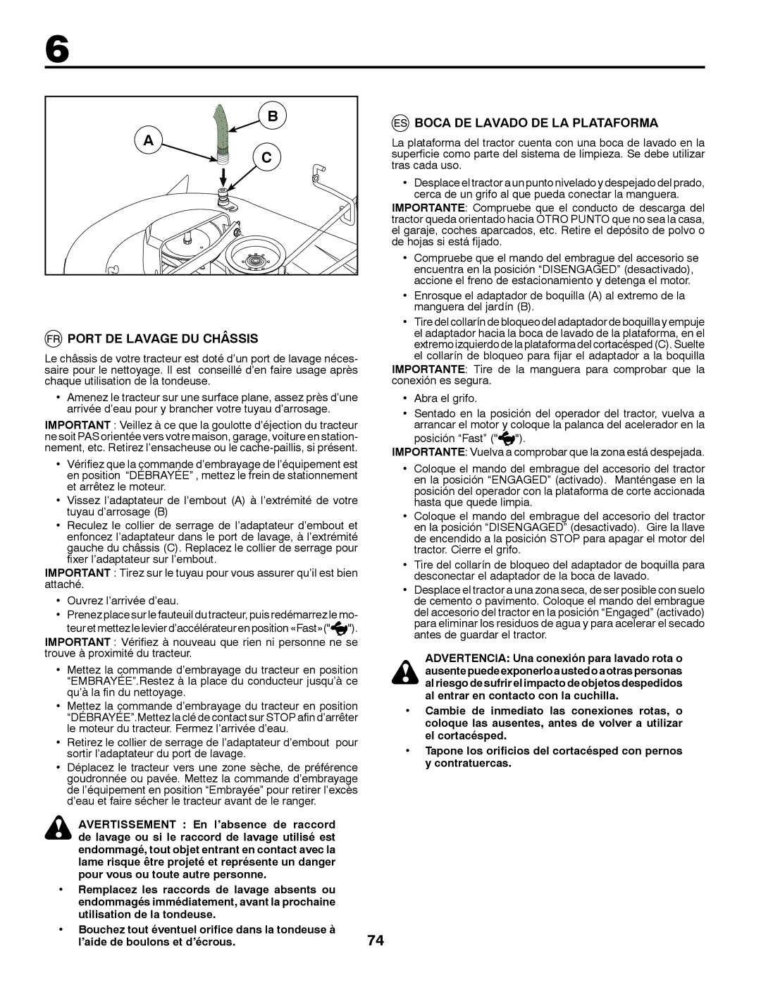 McCulloch M200117H manual Port DE Lavage DU Châssis, Boca DE Lavado DE LA Plataforma 