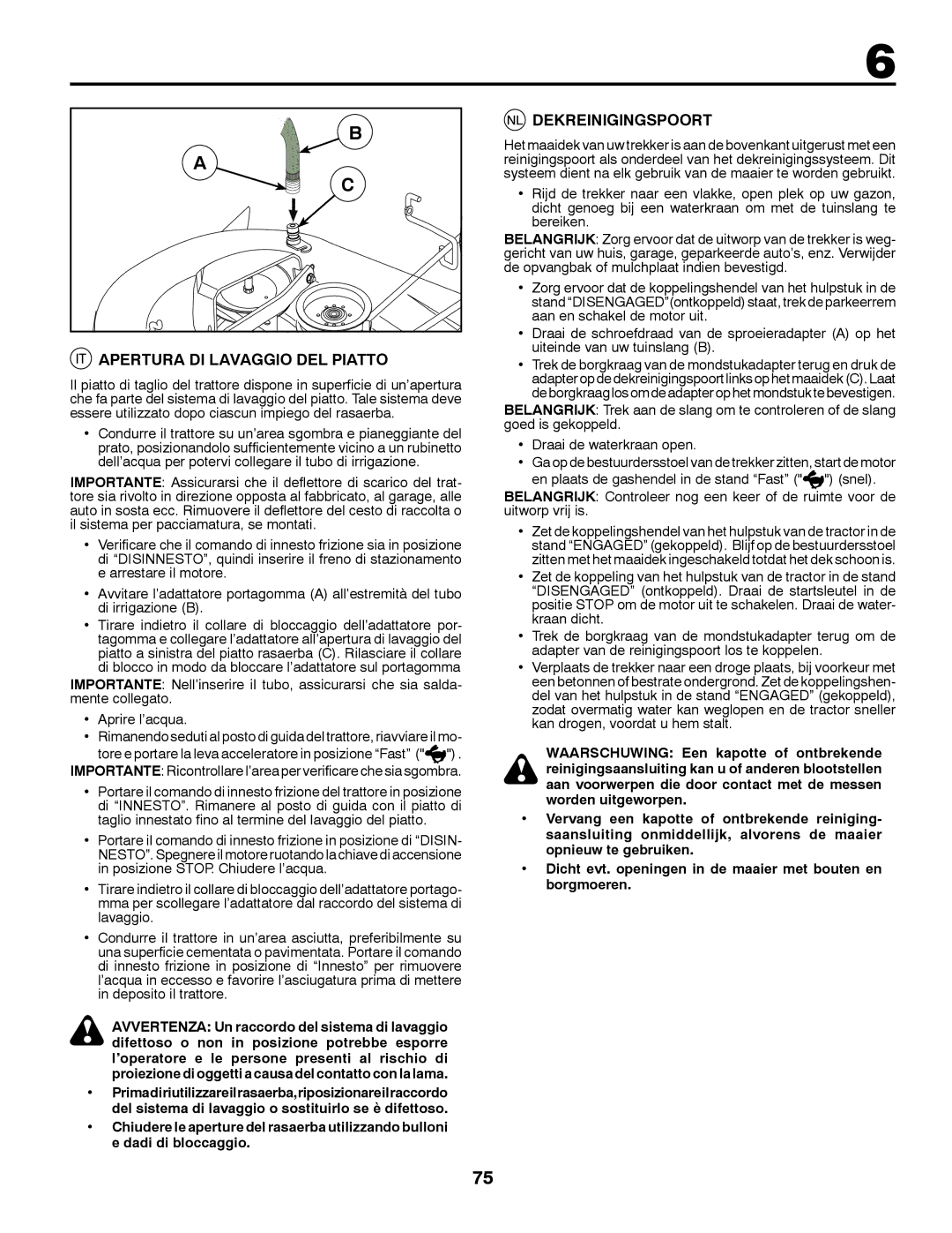 McCulloch M200117H manual Apertura DI Lavaggio DEL Piatto, Dekreinigingspoort 