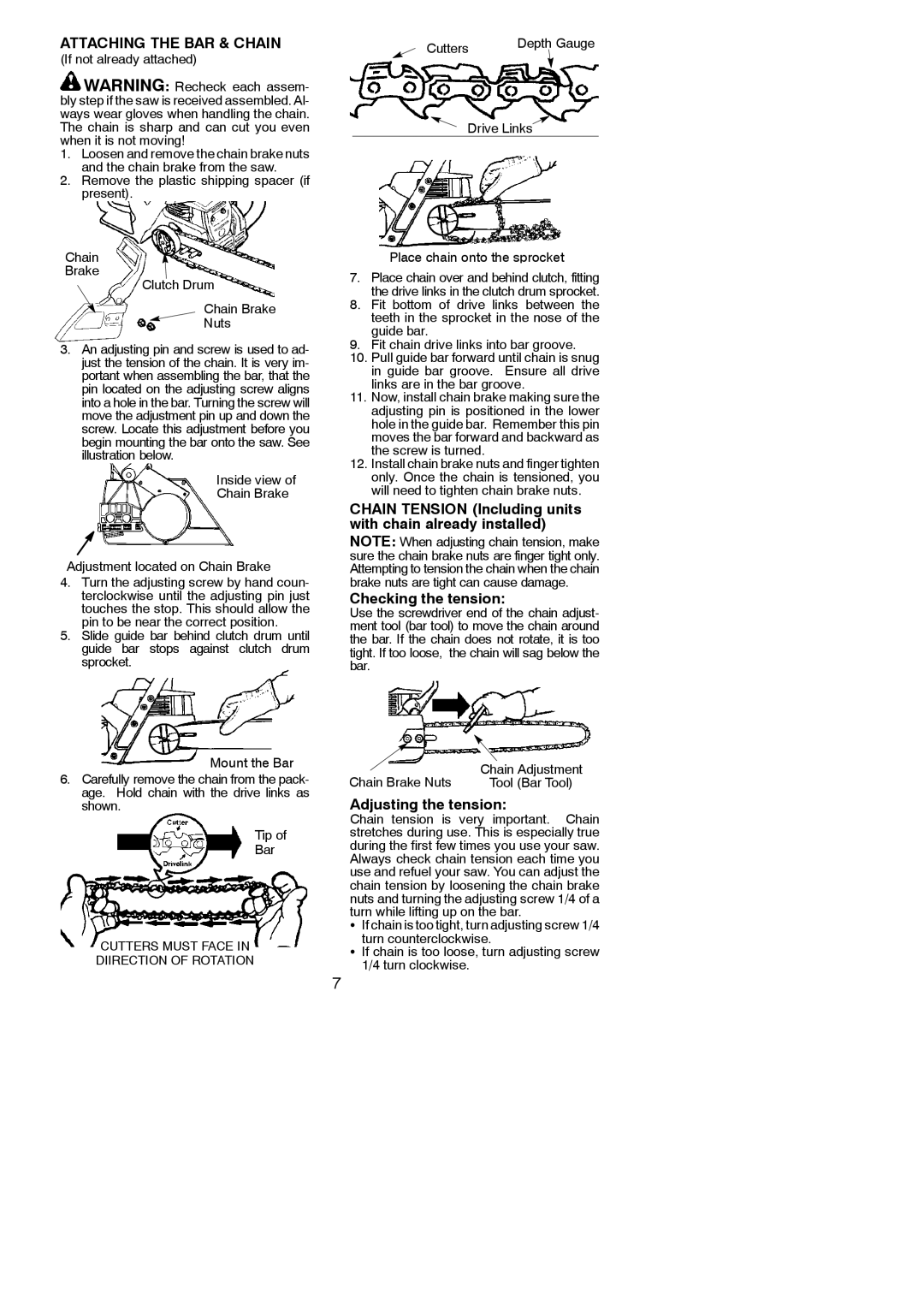 McCulloch M3616, M3414 Attaching the BAR & Chain, If not already attached, Drive Links Place chain onto the sprocket 