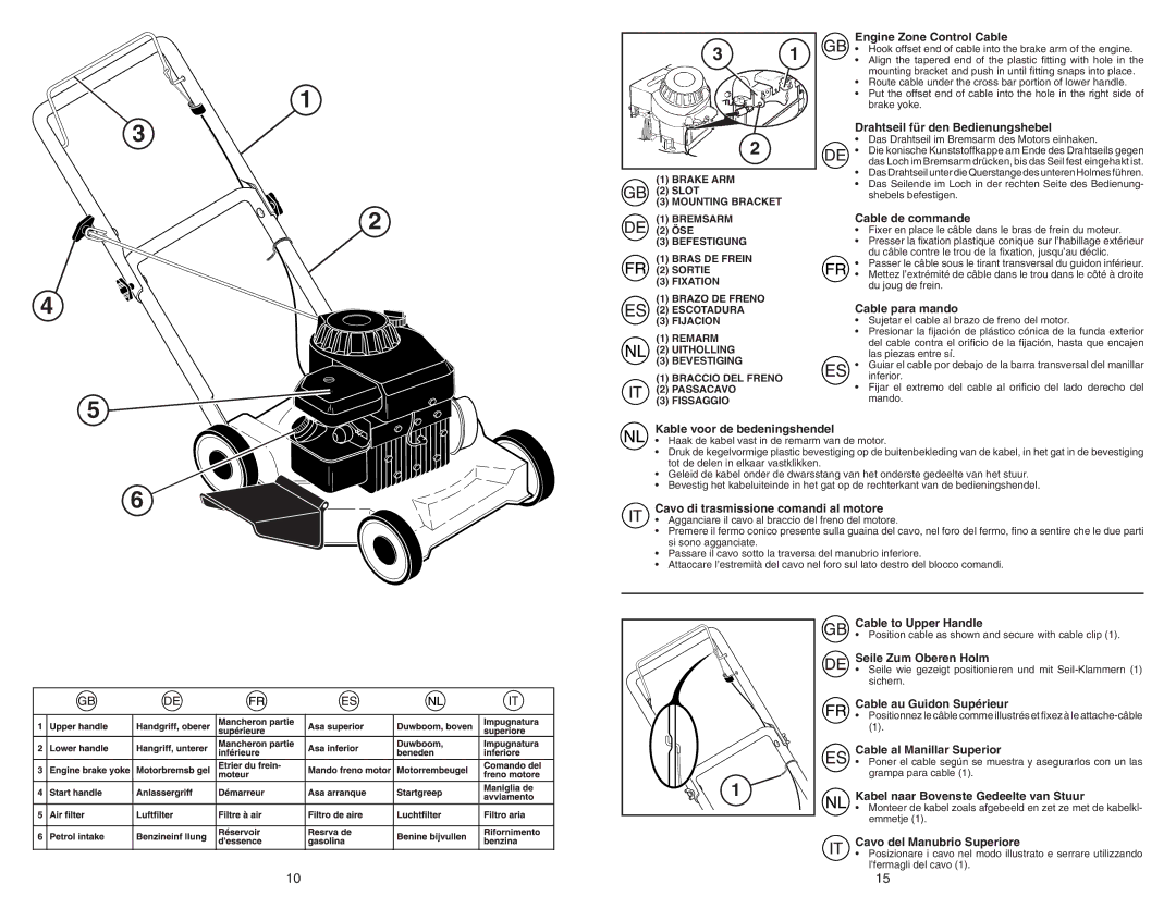 McCulloch M3750SM Engine Zone Control Cable, Drahtseil für den Bedienungshebel, Cable de commande, Cable para mando 