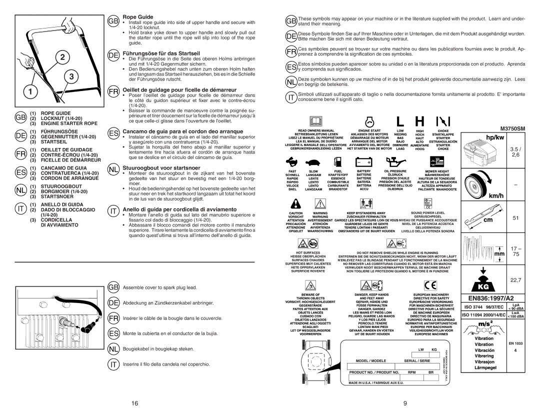 McCulloch M3750SM instruction manual Rope Guide, Führungsöse für das Startseil, Oeillet de guidage pour ﬁcelle de démarreur 