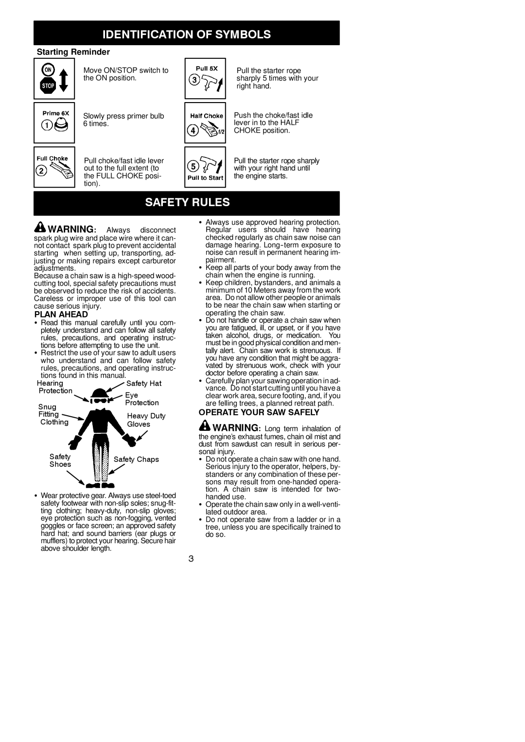 McCulloch M4218, M3816 instruction manual Safety Rules, Plan Ahead, Operate Your SAW Safely, Operating the chain saw 