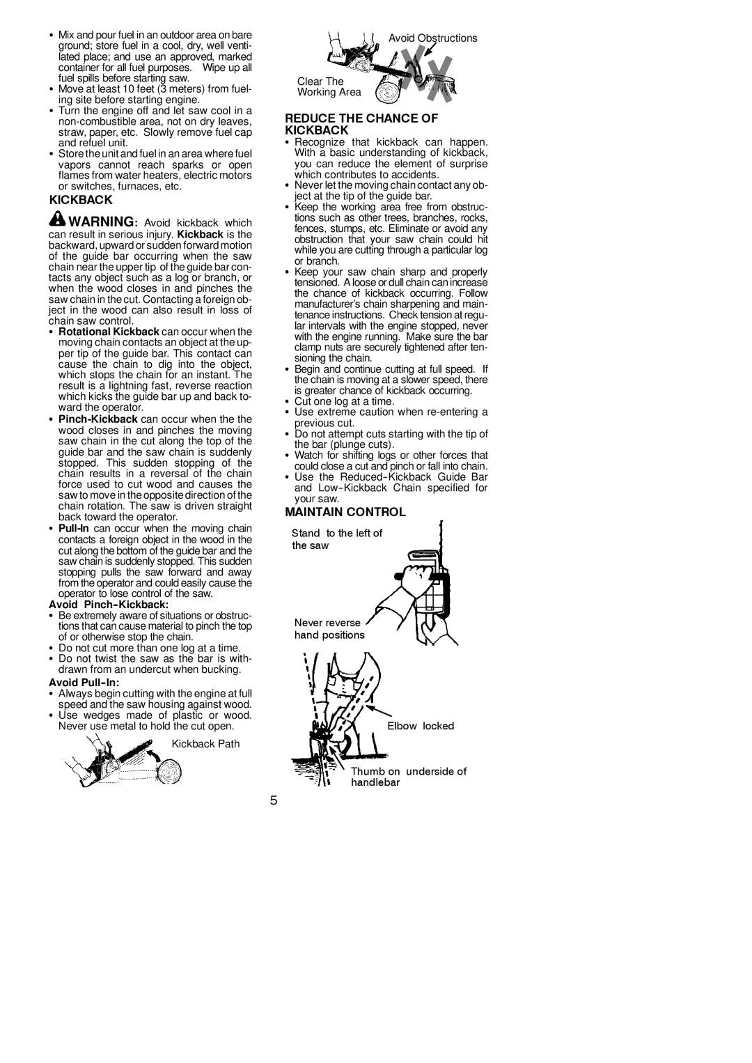 McCulloch M4218, M3816 instruction manual Reduce the Chance Kickback, Maintain Control 