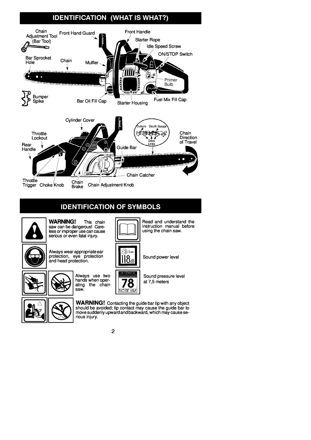 McCulloch M3816, M4218 instruction manual Identification What Is What?, Identification Of Symbols, Muffler 