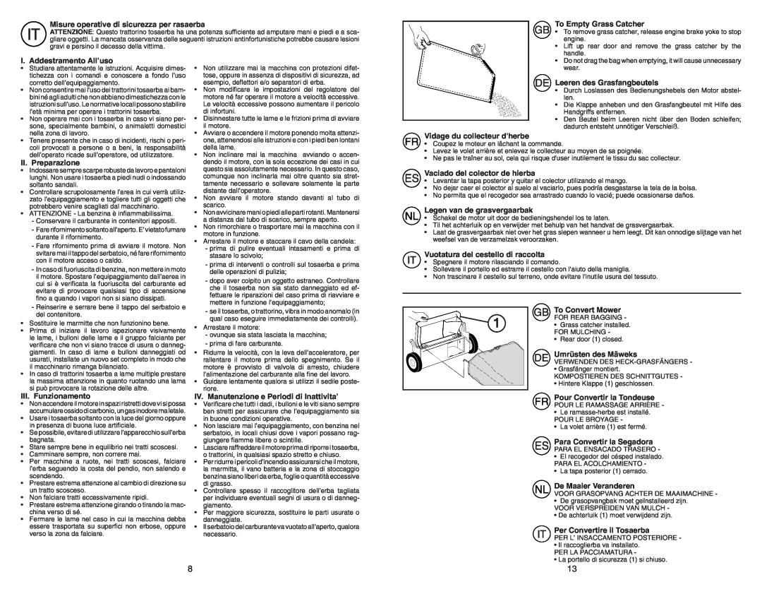 McCulloch M4553CMHW instruction manual Misure operative di sicurezza per rasaerba 