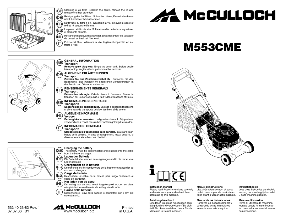 McCulloch M553CME instruction manual General Information, Algemeine Erläuterungen, Renseignements Generaux 