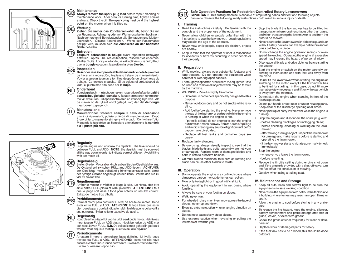 McCulloch M553CME Maintenance, Wartung, Entretien, Inspeccion, Onderhoud, Manutenzione, Regularly, Regelmässig, Regelmatig 