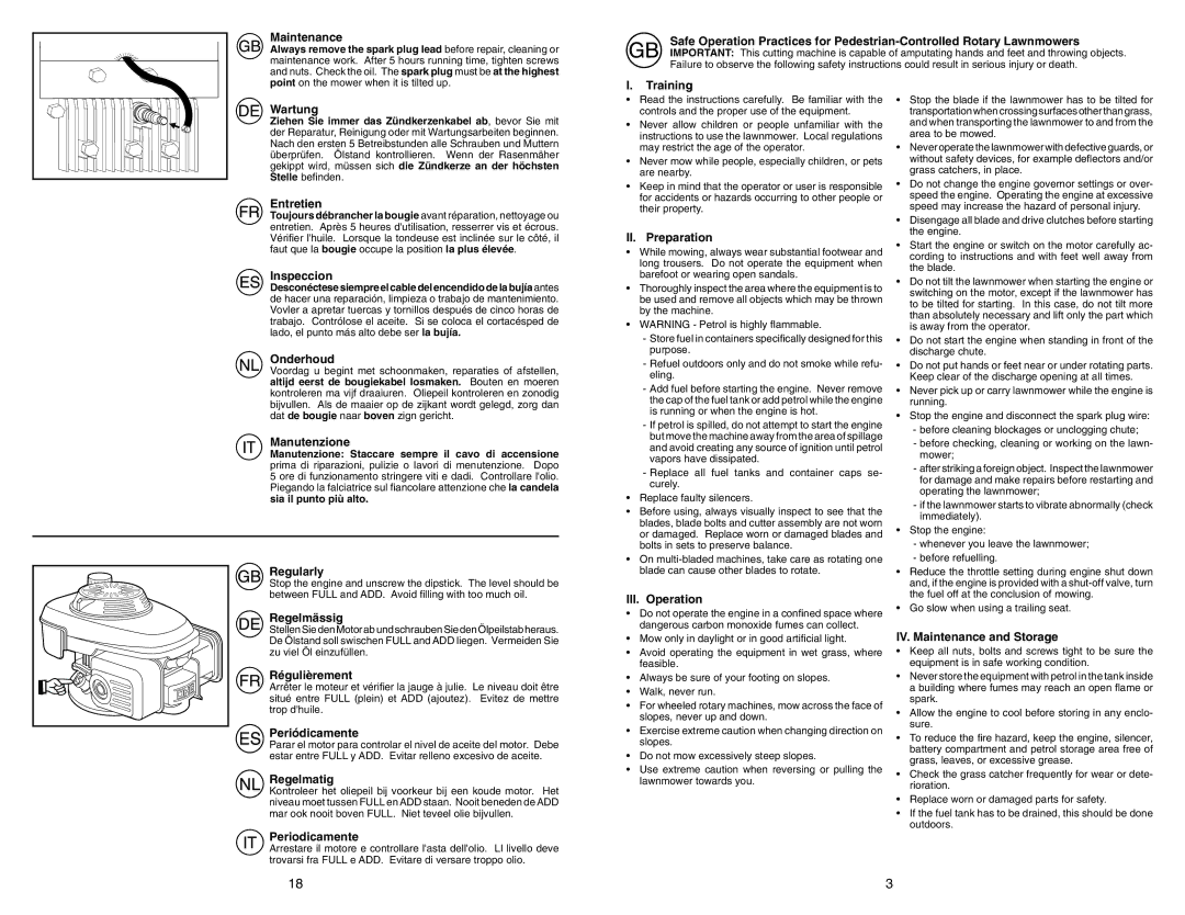 McCulloch M5553D Maintenance, Wartung, Entretien, Inspeccion, Onderhoud, Manutenzione, Regularly, Regelmässig, Regelmatig 