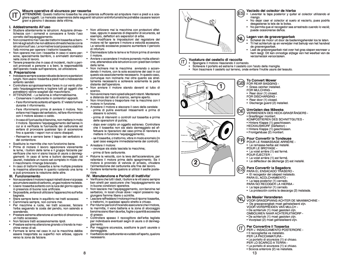McCulloch M5553D instruction manual Misure operative di sicurezza per rasaerba 