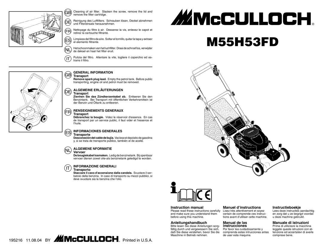 McCulloch M55H53FD manual General Information, Algemeine Erläuterungen, Renseignements Generaux, Informaciones Generales 