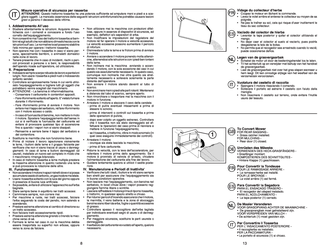 McCulloch M55H53HW instruction manual Misure operative di sicurezza per rasaerba 