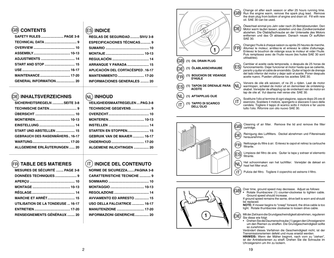 McCulloch M55H53RD instruction manual Contents Indice 