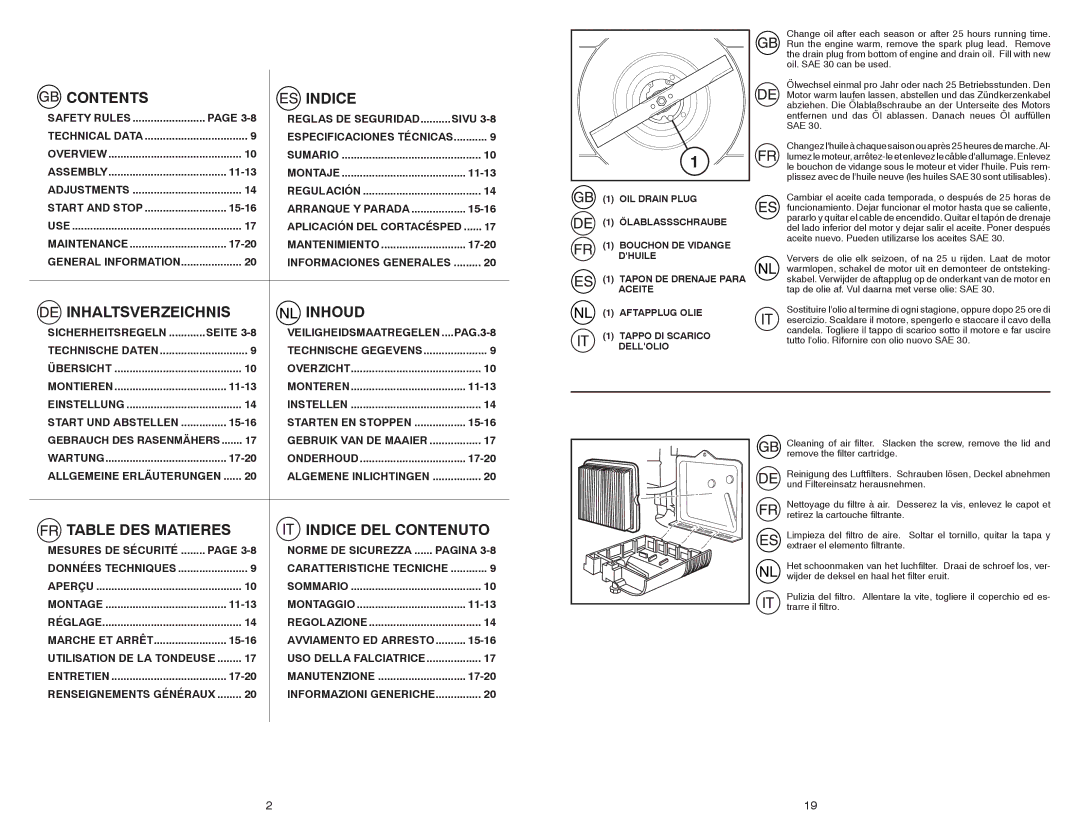 McCulloch M60B53HW, 96141014103 instruction manual Contents Indice 