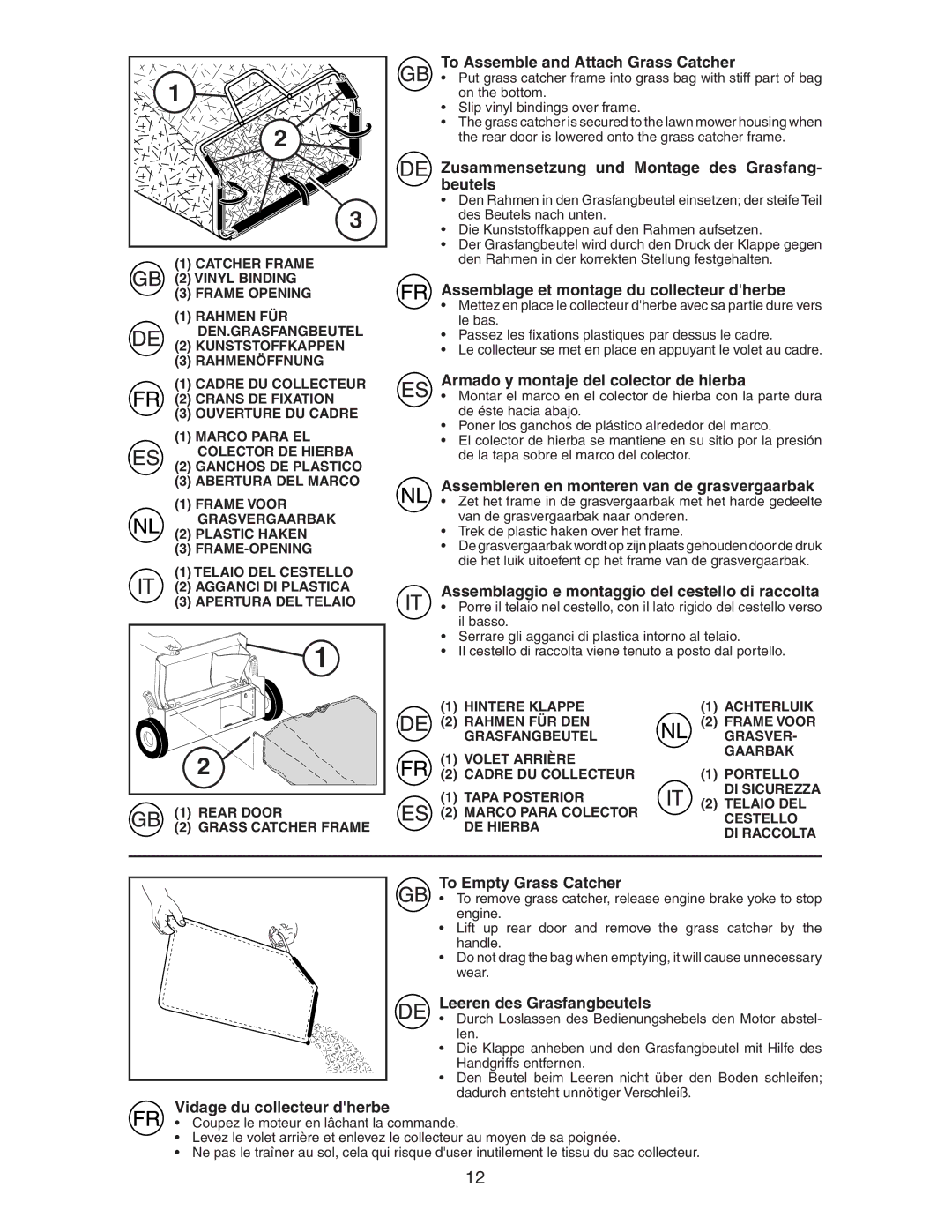 McCulloch M6553D instruction manual To Assemble and Attach Grass Catcher, Zusammensetzung und Montage des Grasfang- beutels 