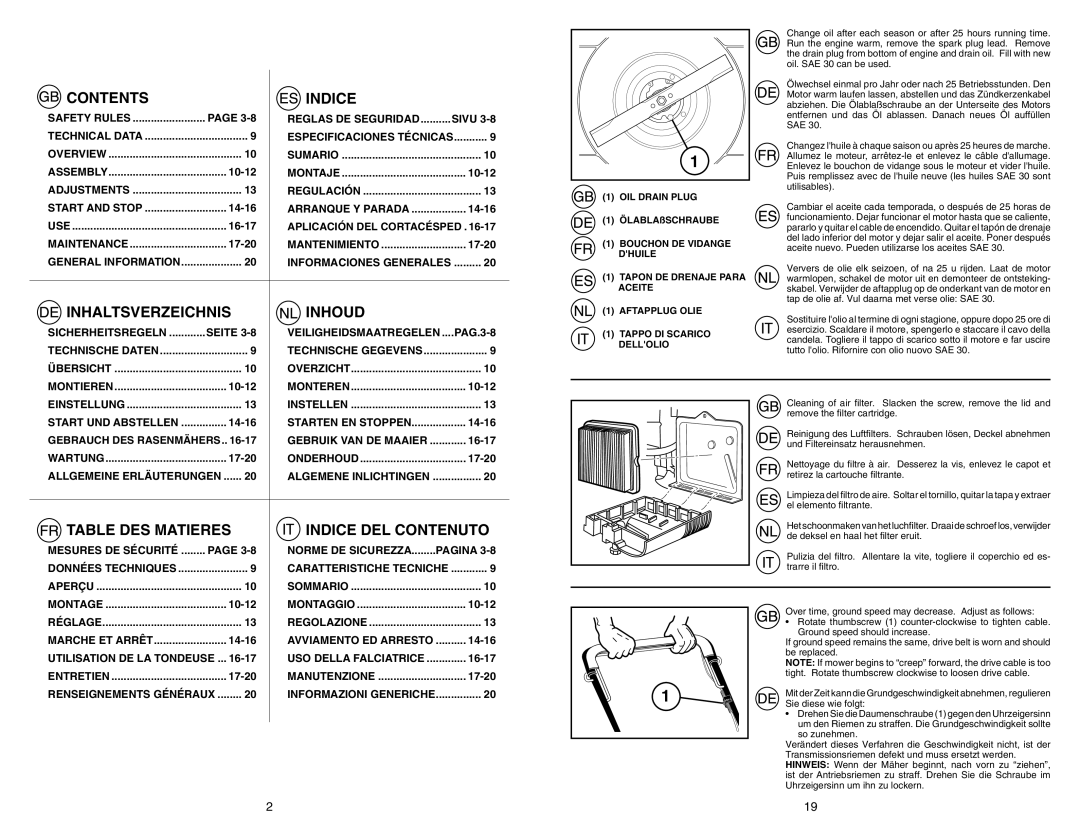 McCulloch M65B53SD instruction manual Contents Indice 