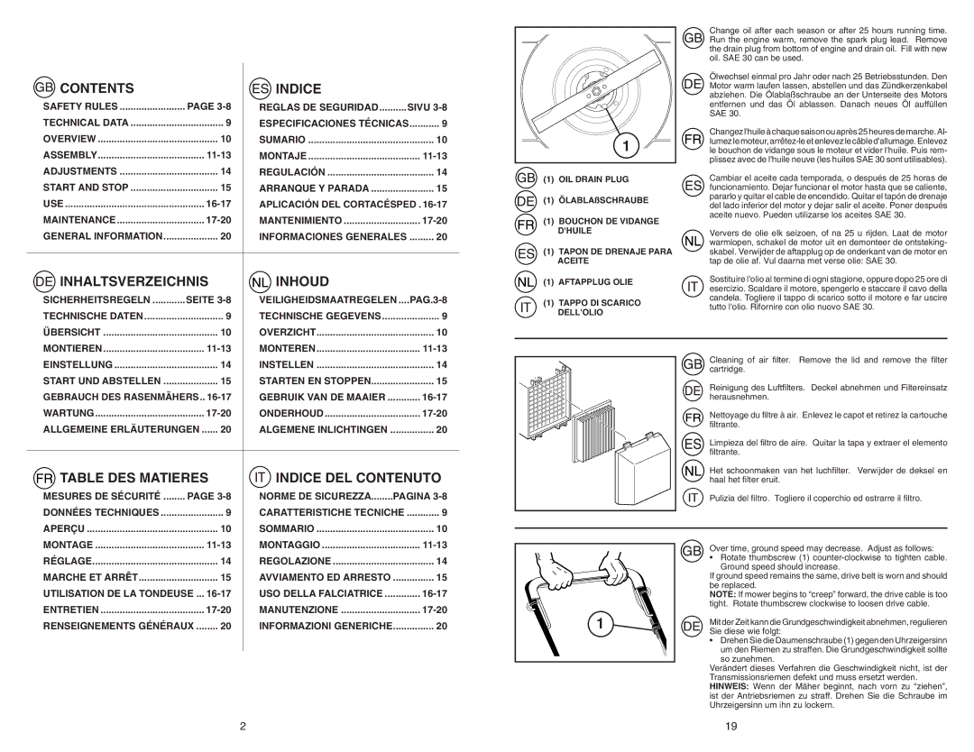 McCulloch M65H53SD instruction manual Contents Indice 