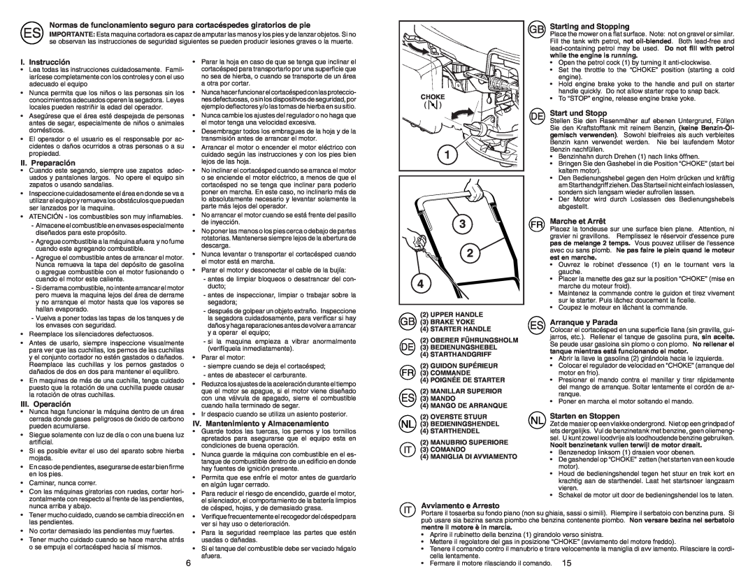 McCulloch M65H53SD instruction manual Starting and Stopping 
