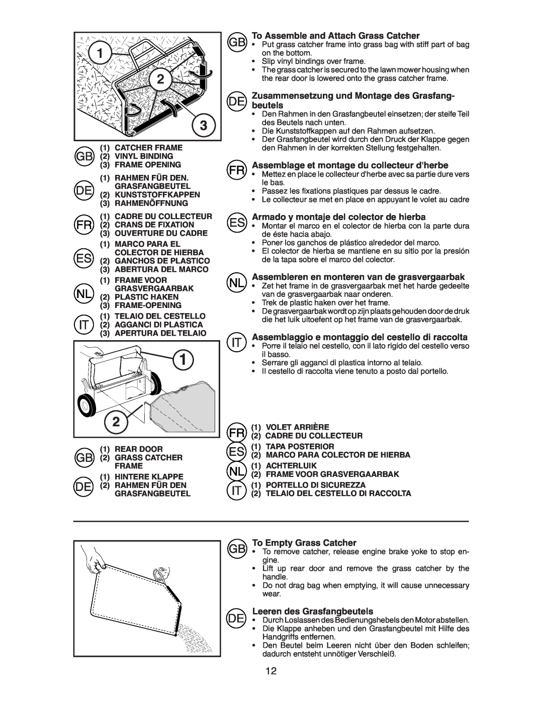 McCulloch M7053D instruction manual To Assemble and Attach Grass Catcher, Zusammensetzung und Montage des Grasfang- beutels 