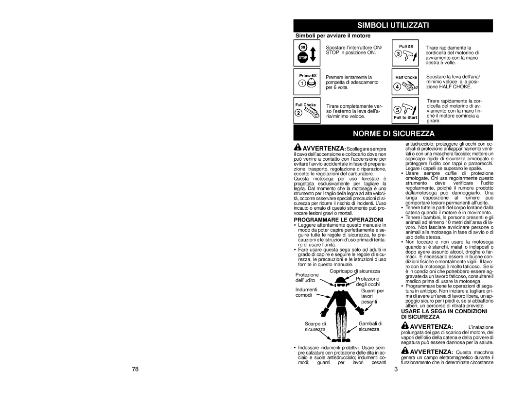 McCulloch MAC 20X manual Norme DI Sicurezza, Simboli per avviare il motore, Programmare LE Operazioni 