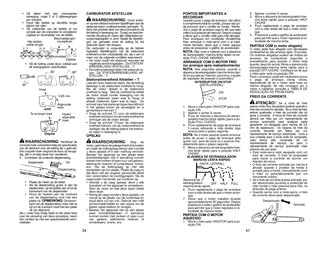 McCulloch MAC 20X manual Waarschuwing Handhaaf de, Waarschuwing Houd ander, Waarschuwing Stop de, Opslag 