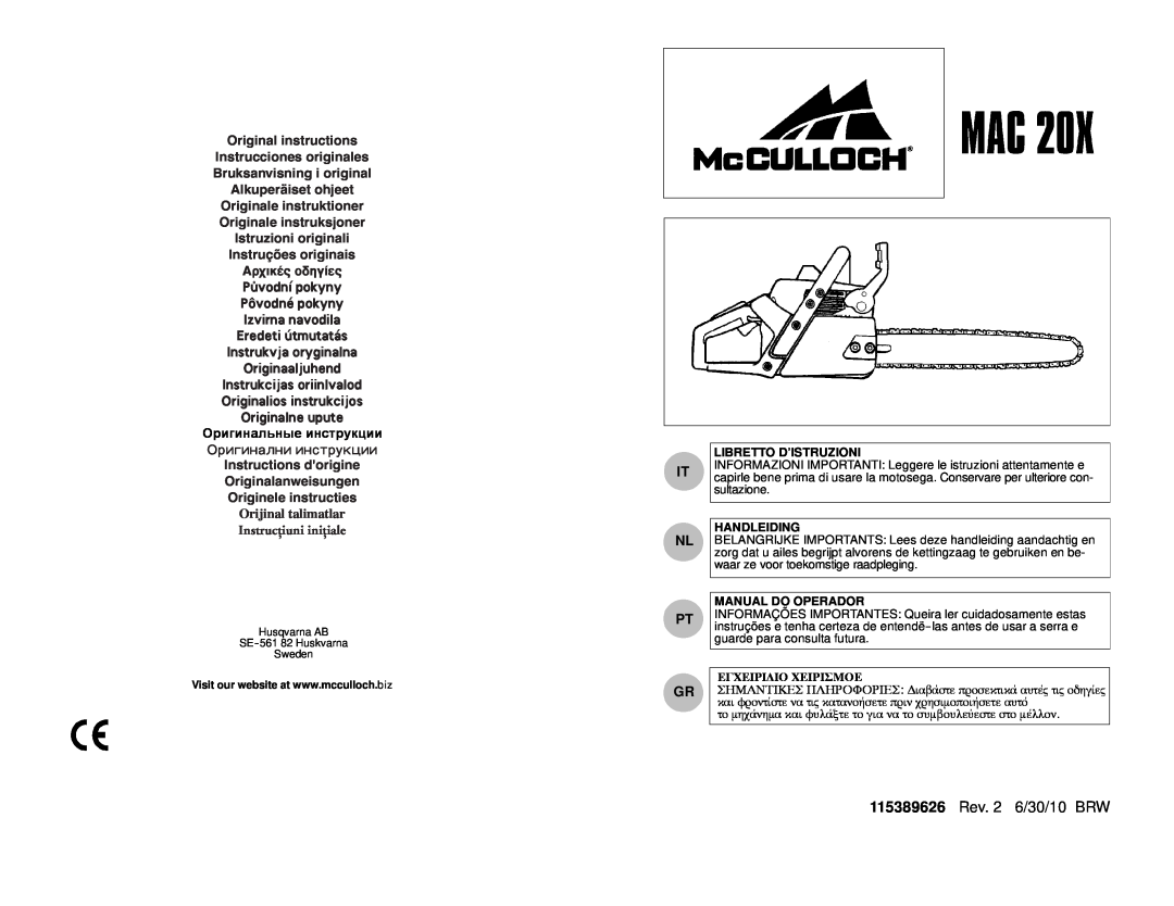 McCulloch MAC 20X manual Original instructions, Оригинальные инструкции, èèíñòðóêöèè, It Nl Pt Gr, Libretto D’Istruzioni 