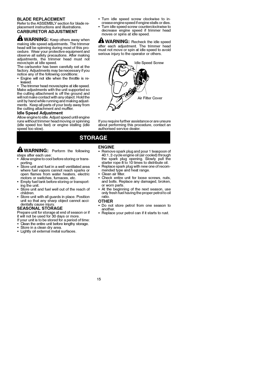 McCulloch MAC 250 B instruction manual Storage 