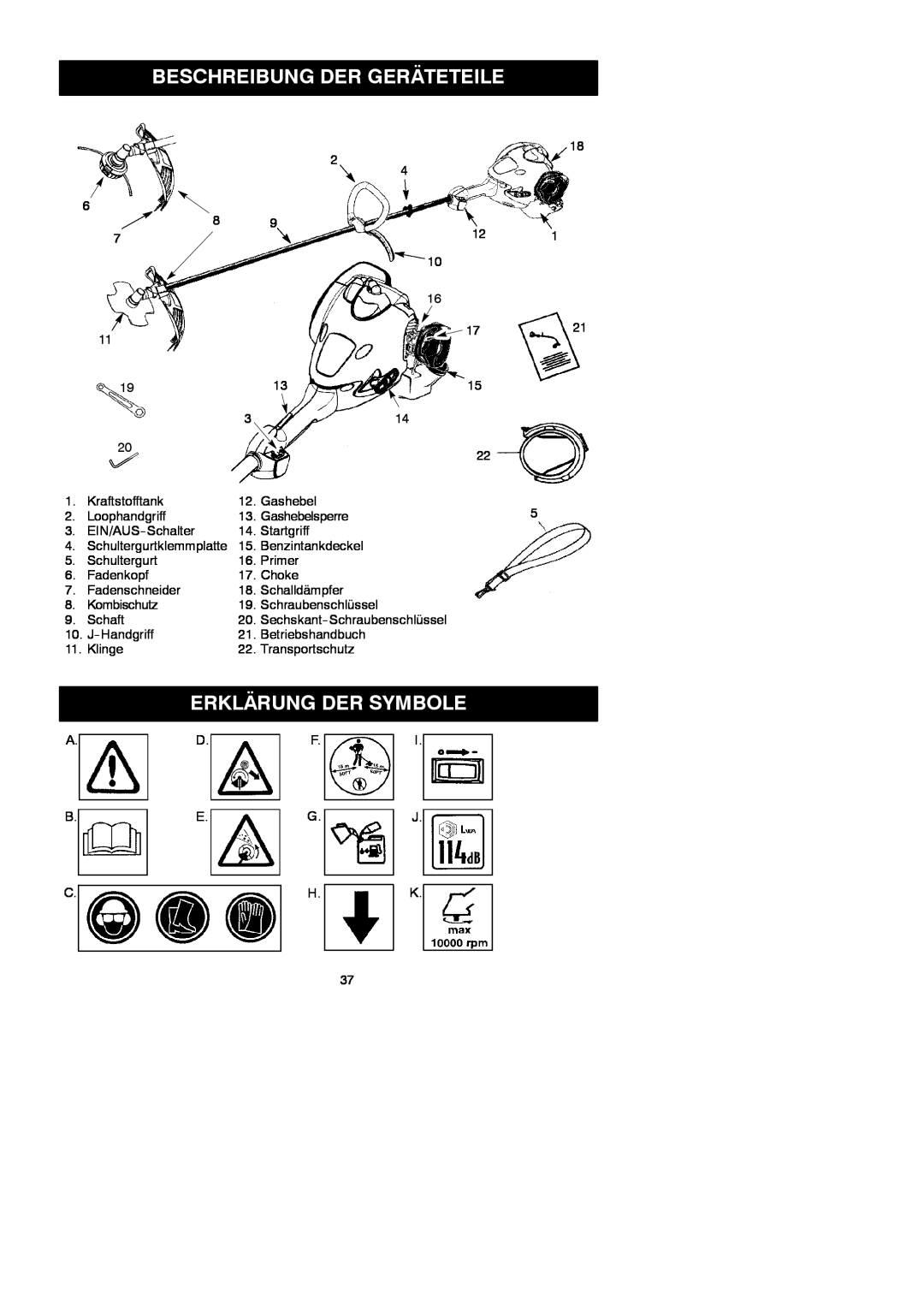 McCulloch MAC 250 L instruction manual Beschreibung Der Geräteteile, Erklärung Der Symbole 