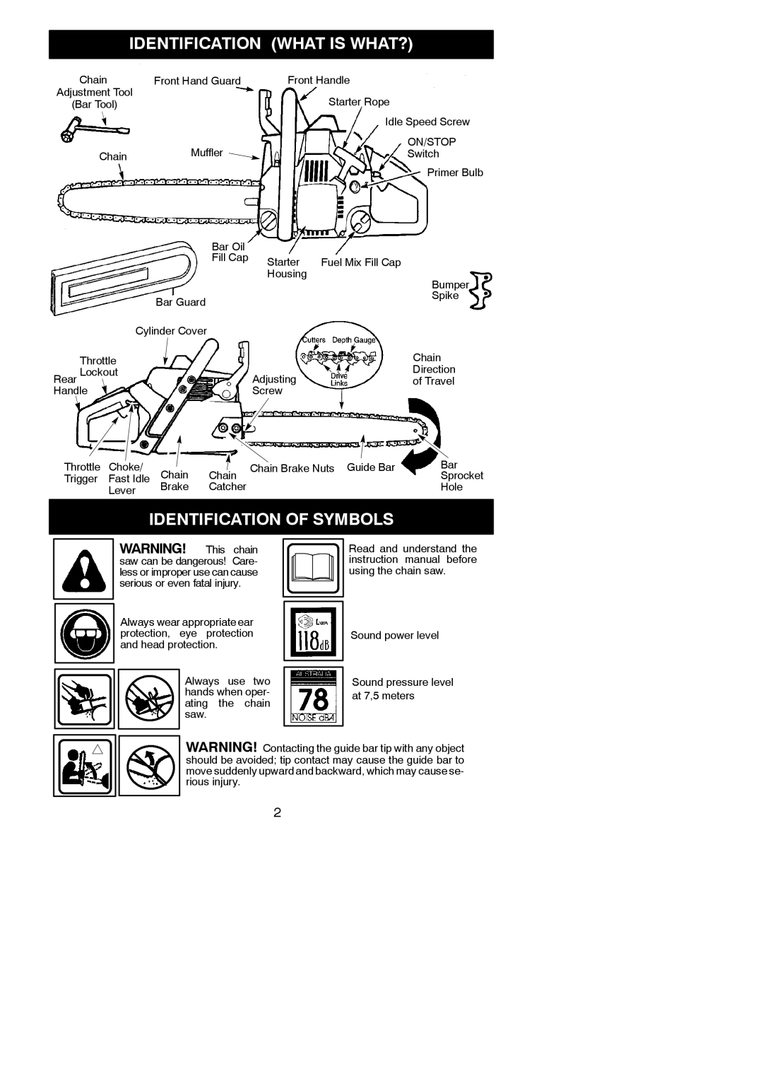 McCulloch MAC 316 XT instruction manual Identification What is WHAT?, Identification of Symbols, On/Stop 