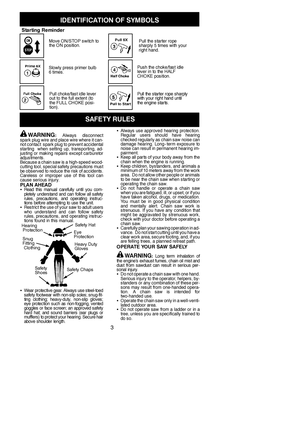 McCulloch MAC 838 instruction manual Safety Rules, Plan Ahead, Operate Your SAW Safely, Shoes 