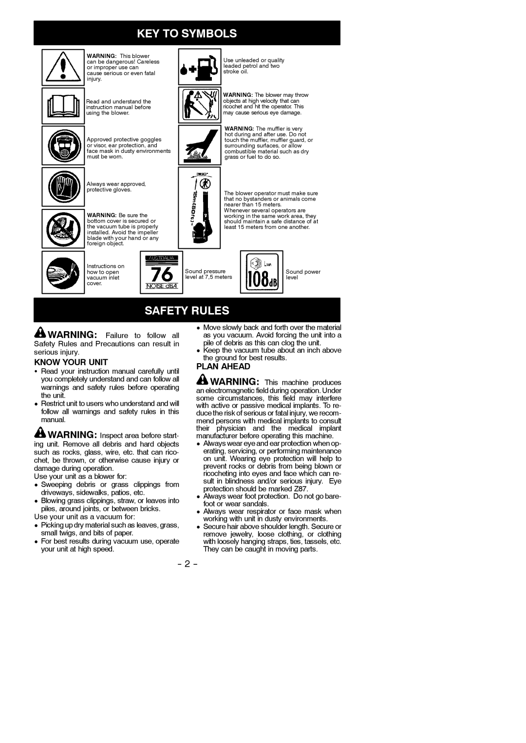 McCulloch MAC GBV 325 instruction manual KEY to Symbols, Safety Rules, Know Your Unit, Plan Ahead 