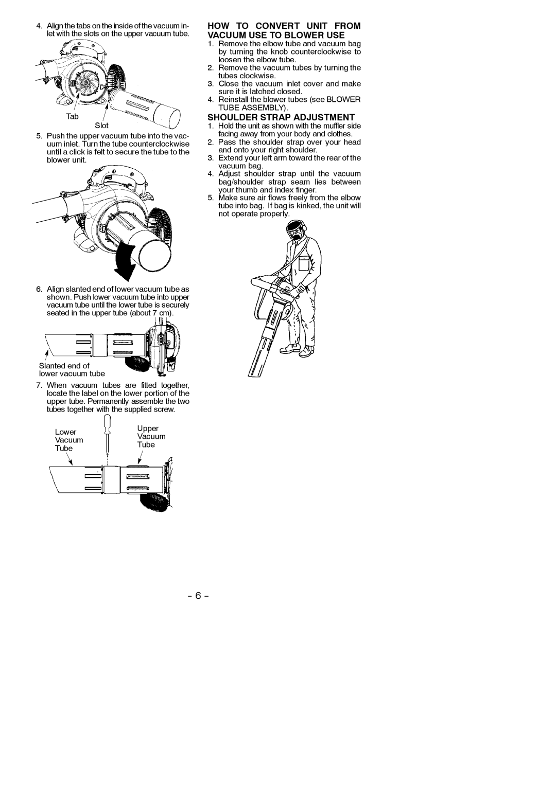 McCulloch MAC GBV 325 HOW to Convert Unit from Vacuum USE to Blower USE, Shoulder Strap Adjustment, Lower Upper 