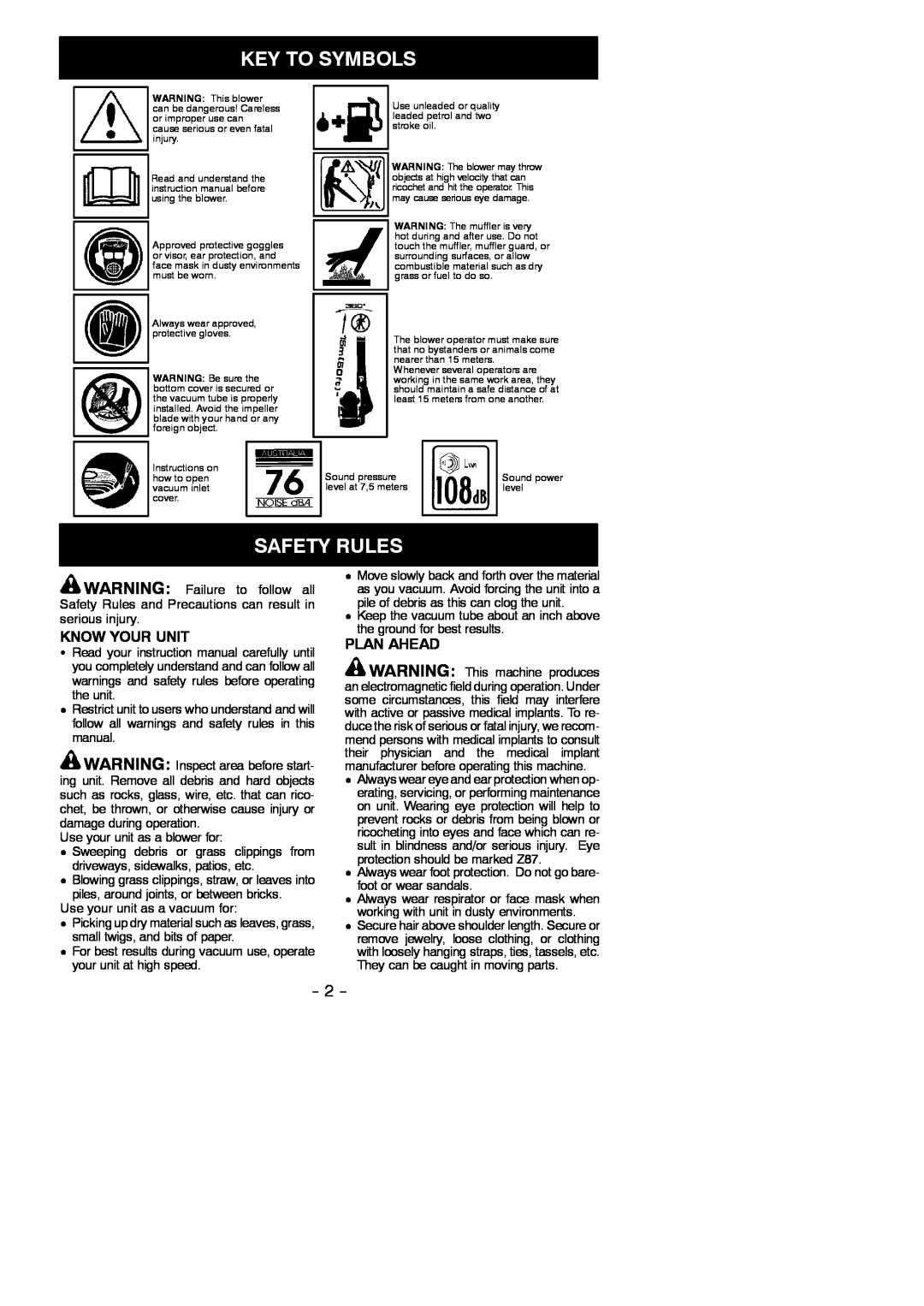 McCulloch MAC GBV 325 instruction manual Key To Symbols, Safety Rules, Know Your Unit, Plan Ahead 