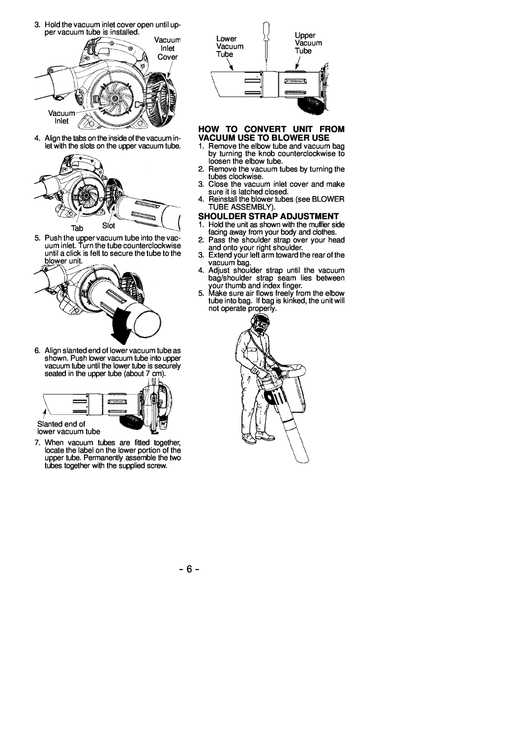 McCulloch MAC GBV 345 instruction manual How To Convert Unit From Vacuum Use To Blower Use, Shoulder Strap Adjustment 