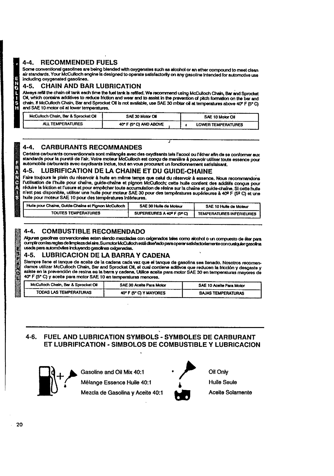 McCulloch MACE3210 user manual Lubricacion DE LA Barra Y Cadena 