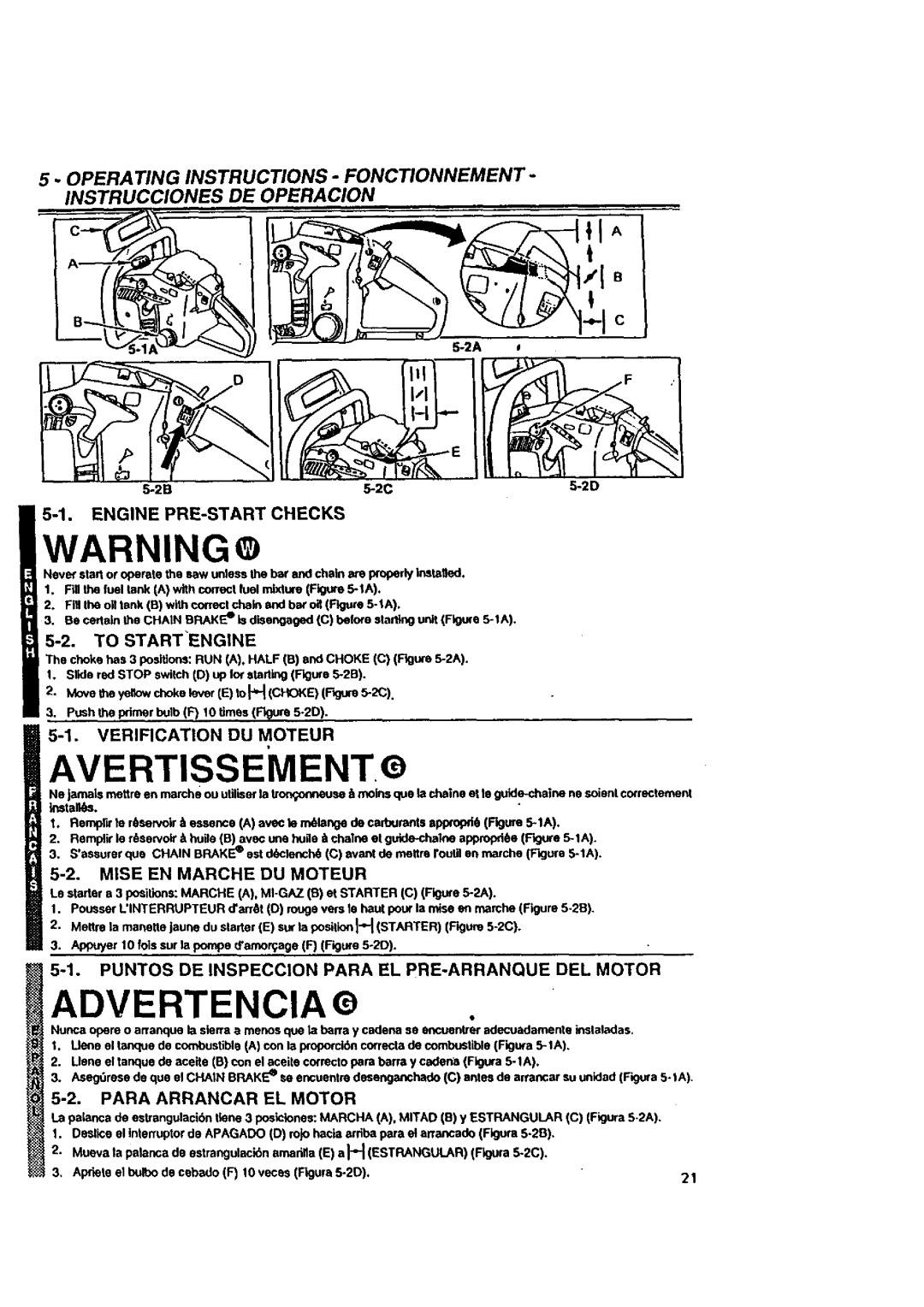 McCulloch MACE3210 user manual Engine PRE-START Checks 