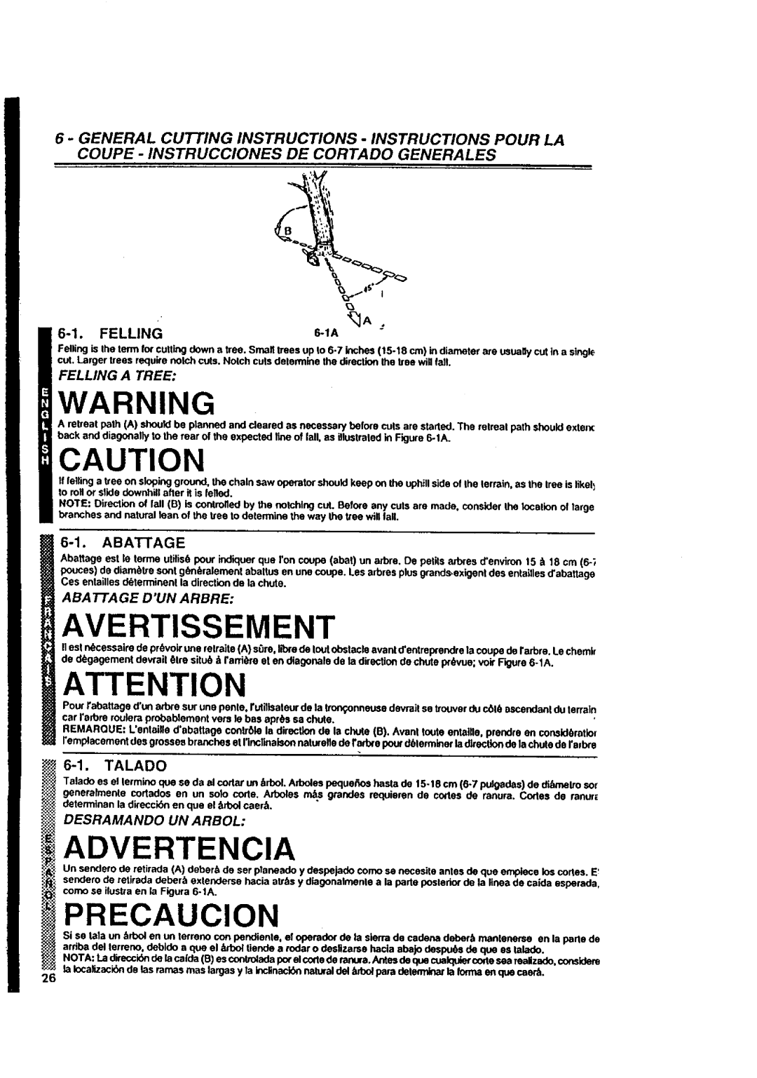 McCulloch MACE3210 user manual Talado, Felling a Tree, ABA TTA GE DUN Arbre, Desramando UN Arbol 