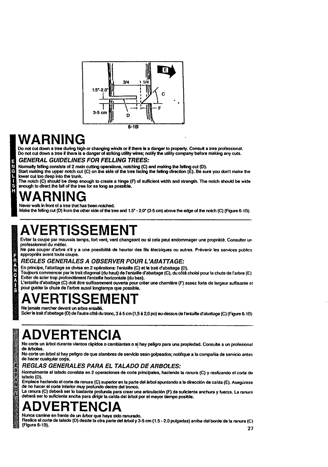 McCulloch MACE3210 user manual General Guidelines for Felling Trees, Regles Generales a Observer Pour Labattage 