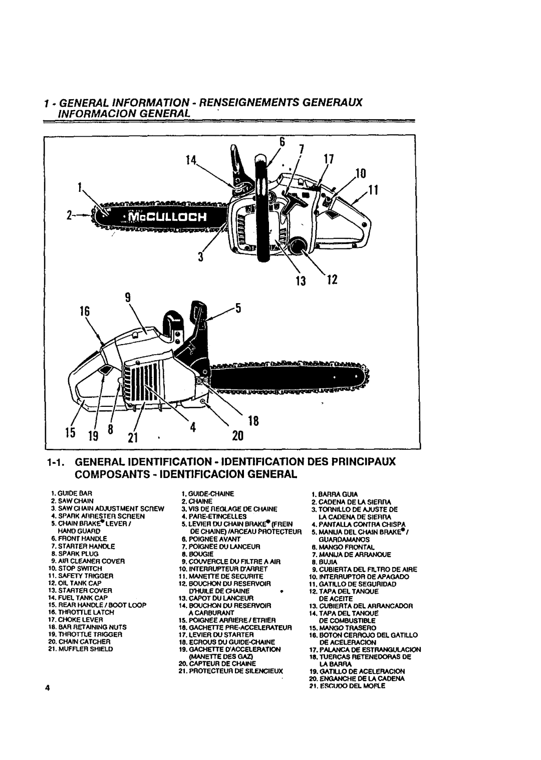 McCulloch MACE3210 Guide-Chaine, VIS DE Reqlage DE Chaine PARE-ETINCELLES, Bouchon DU Reservoir, Cadena DE LA Sierra 