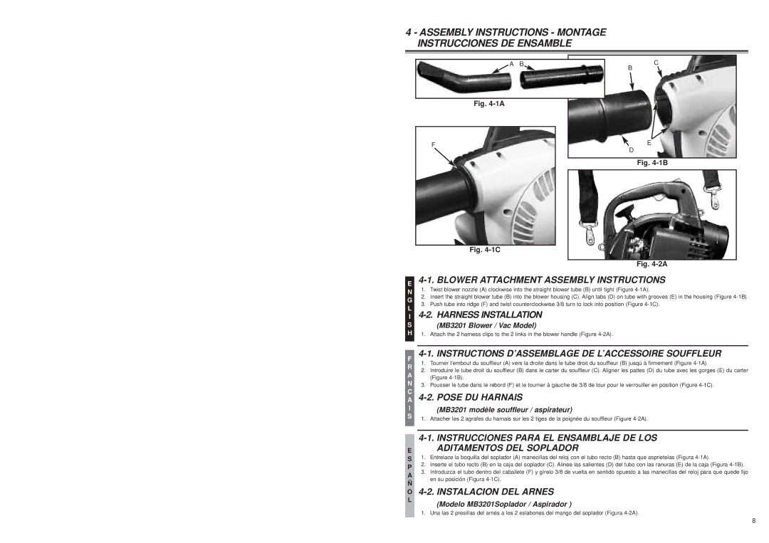 McCulloch MB3200 user manual Assembly Instructions Montage Instrucciones DE Ensamble 