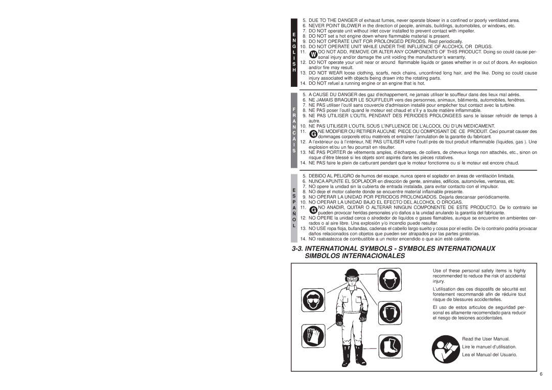 McCulloch MB3201 user manual No Operar LA Unidad Bajo EL Efecto DEL Alcohol O Drogas 