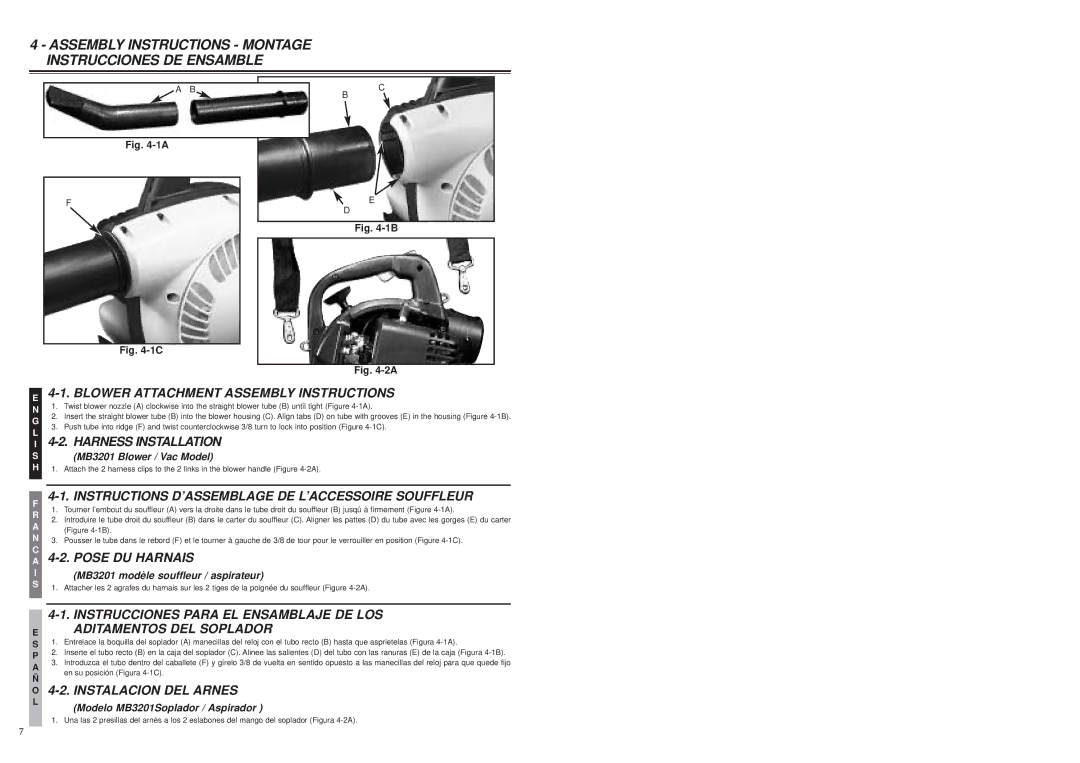 McCulloch MB3201 user manual Assembly Instructions Montage Instrucciones DE Ensamble 