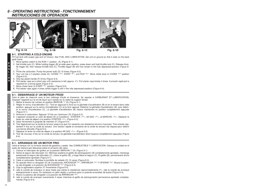 McCulloch MB3202 user manual Starting a Cold Engine, Demarrage D’ UN Moteur Froid, Arranque DE UN Motor Frio 